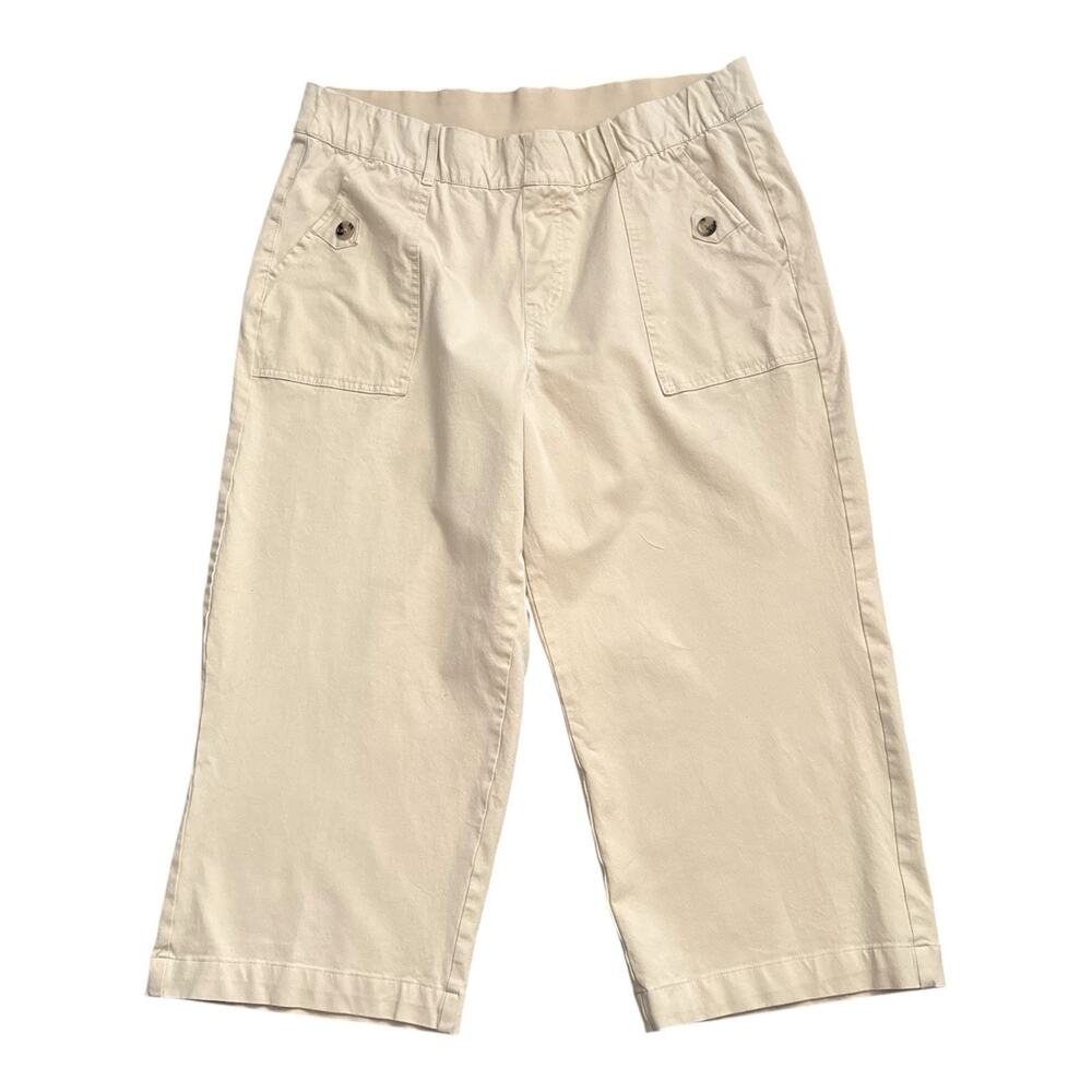 ANY BODY Womens Size Large Beige Pull On Cotton Blend Stretch Crop Capri Pants
